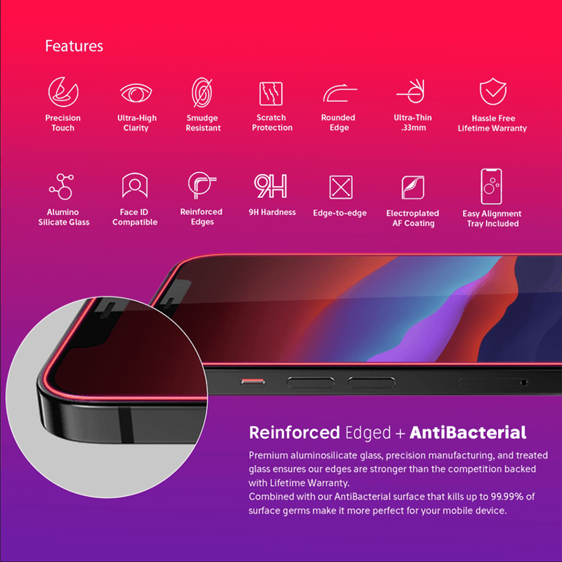 iPhone 12 Series | Screen Protector Edge-to-Edge Anti-Microbial Anti-Static Technology