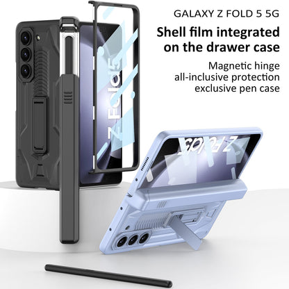 Armor All-included Magnetic Hinge Slide Pen Case Holder Phone Case With Back Screen Protector For Samsung Galaxy Z Fold3 Fold4 Fold5 - Mycasety Mycasety