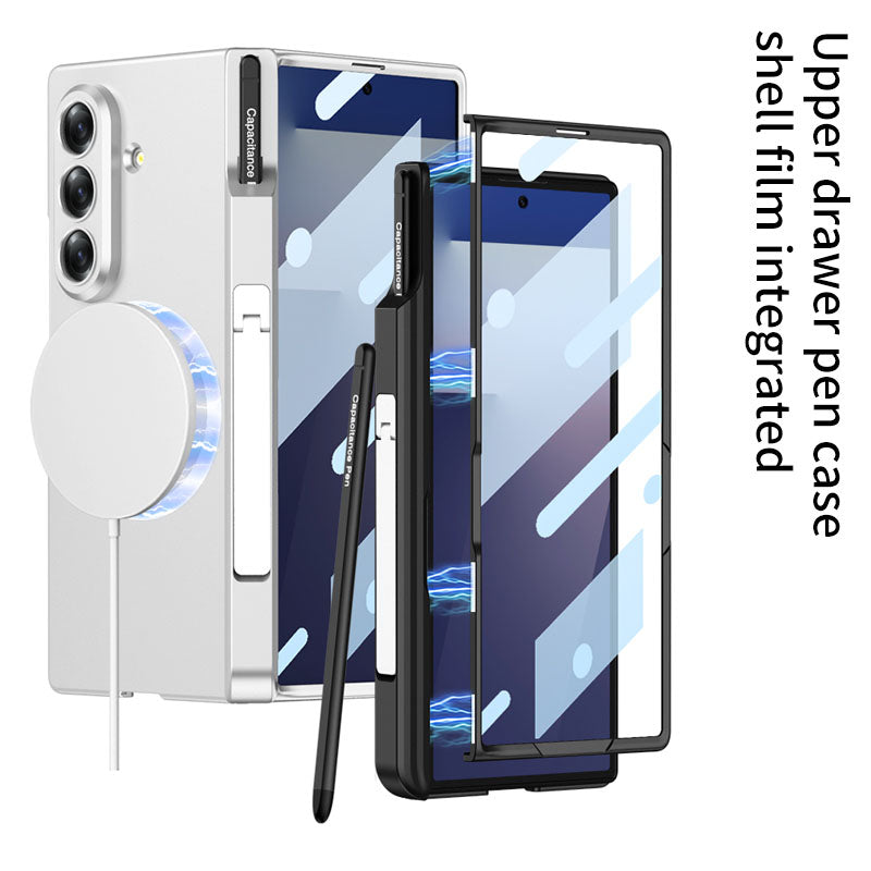 Magnetic Hinge Hidden Bracket All-included Case With Pen Box For Galaxy Z Fold