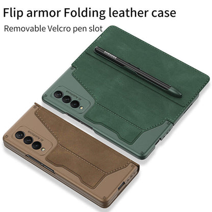 Leather Pen Holder Armor Back Case For Samsung Galaxy Z Fold3 Fold4 5G - Mycasety Mycasety