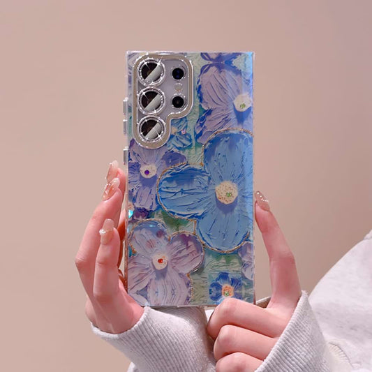 Ins Hot Oil Painting Flower Samsung/iPhone Case with Lens Protector Film