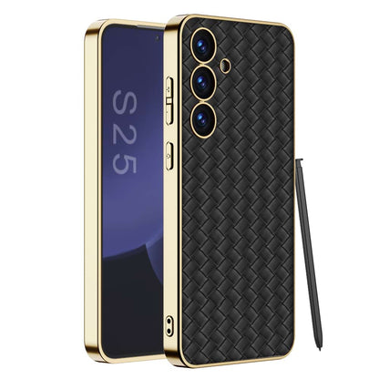 Luxury Electroplated Quilted Leather Phone Cover for Galaxy S25