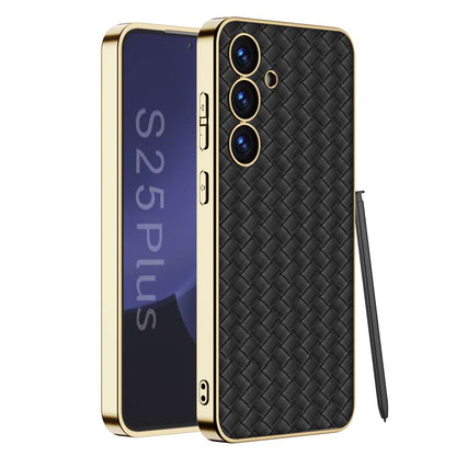 Luxury Electroplated Quilted Leather Phone Cover for Galaxy S25 Plus