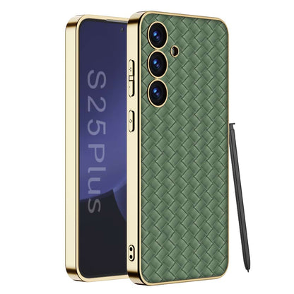 Luxury Electroplated Quilted Leather Phone Cover for Galaxy S25 Plus