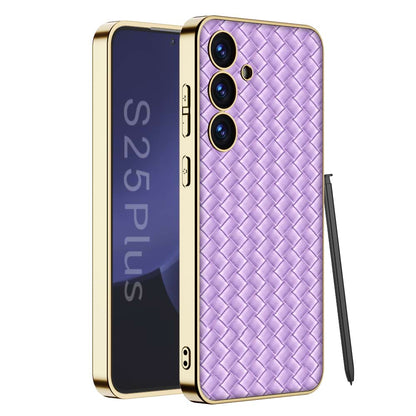 Luxury Electroplated Quilted Leather Phone Cover for Galaxy S25 Plus