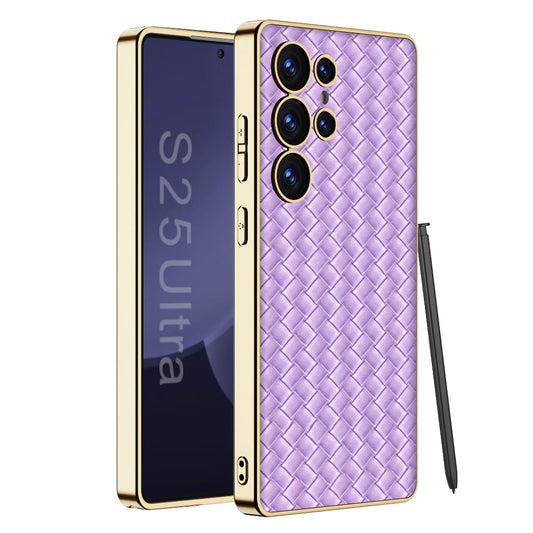 Luxury Electroplated Quilted Leather Phone Cover for Galaxy S25 Ultra