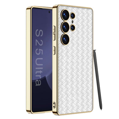 Luxury Electroplated Quilted Leather Phone Cover for Galaxy S25 Ultra