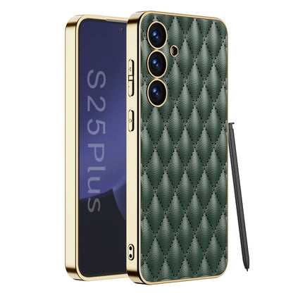 Luxury Electroplated Rhombic Leather Phone Cover for Galaxy S25 Plus