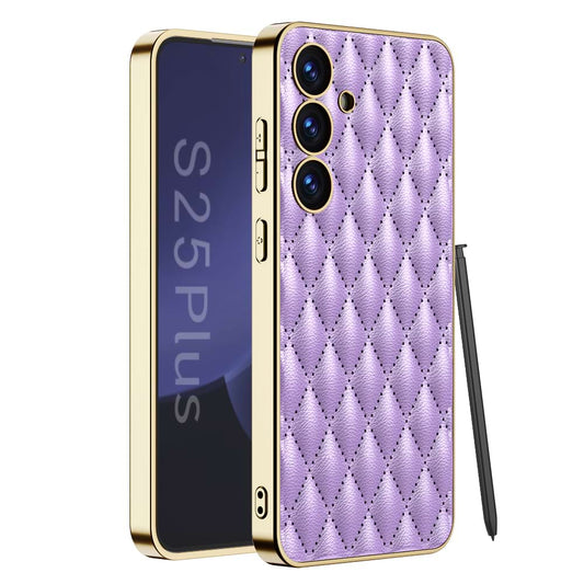 Luxury Electroplated Rhombic Leather Phone Cover for Galaxy S25 Plus