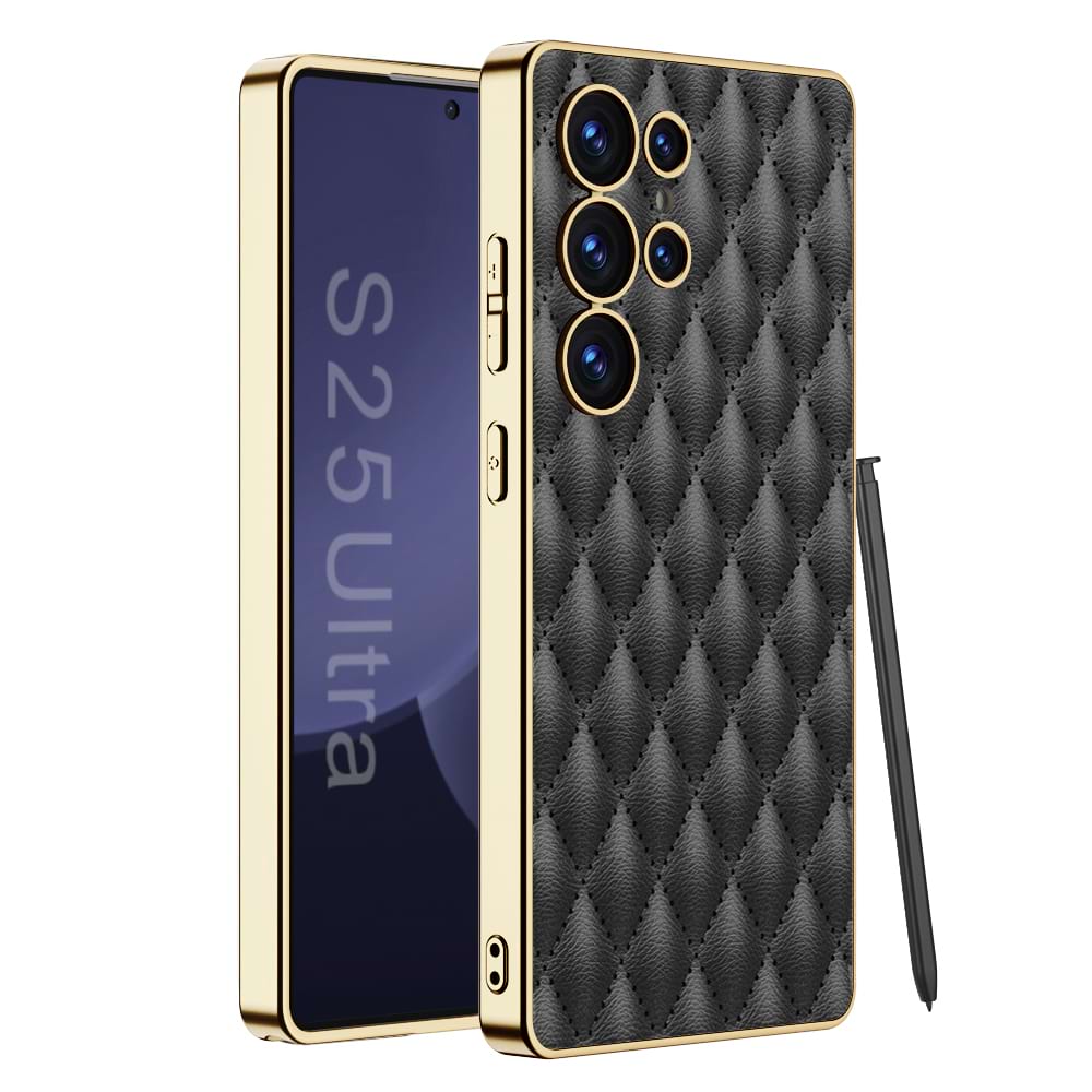 Luxury Electroplated Rhombic Leather Phone Cover for Galaxy S25 Ultra