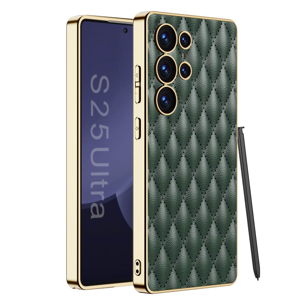 Luxury Electroplated Rhombic Leather Phone Cover for Galaxy S25 Ultra