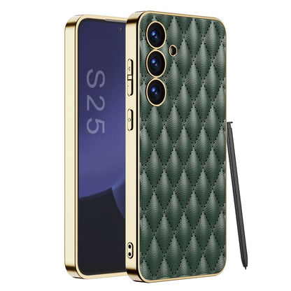 Luxury Electroplated Rhombic Leather Phone Cover for Galaxy S25