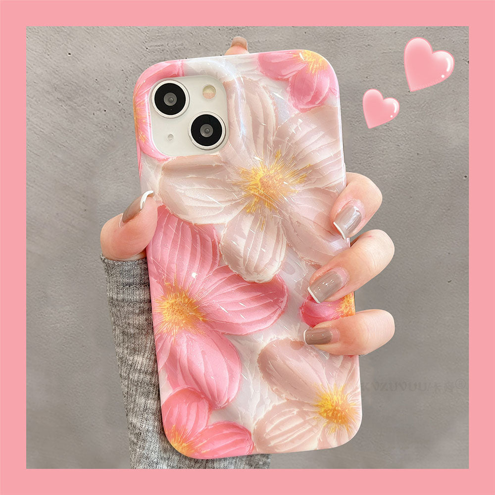 Pink Oil Painting Flower iPhone Case