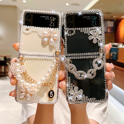 Luxurious Pearl Diamond Flower For Samsung Galaxy Z Flip3/4 Case