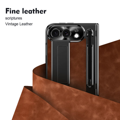 iPhone Duo - Jazz Retro Style Leather Cover Built-in Tempered Glass Film & Kickstand & Pen-slot & Stylus