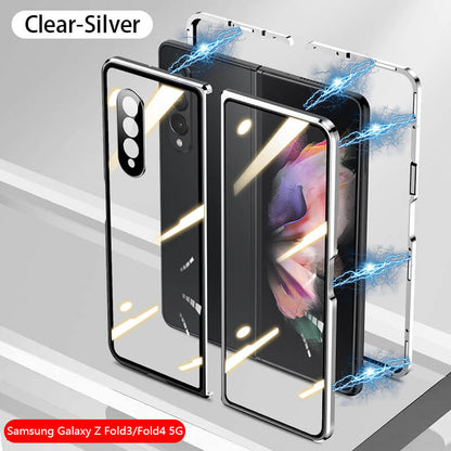 Samsung Galaxy Z Fold5 Fold4 Fold3 Magnetic Double-Sided Protection Tempered Glass Aluminum Frame Phone Case - mycasety2023 Mycasety