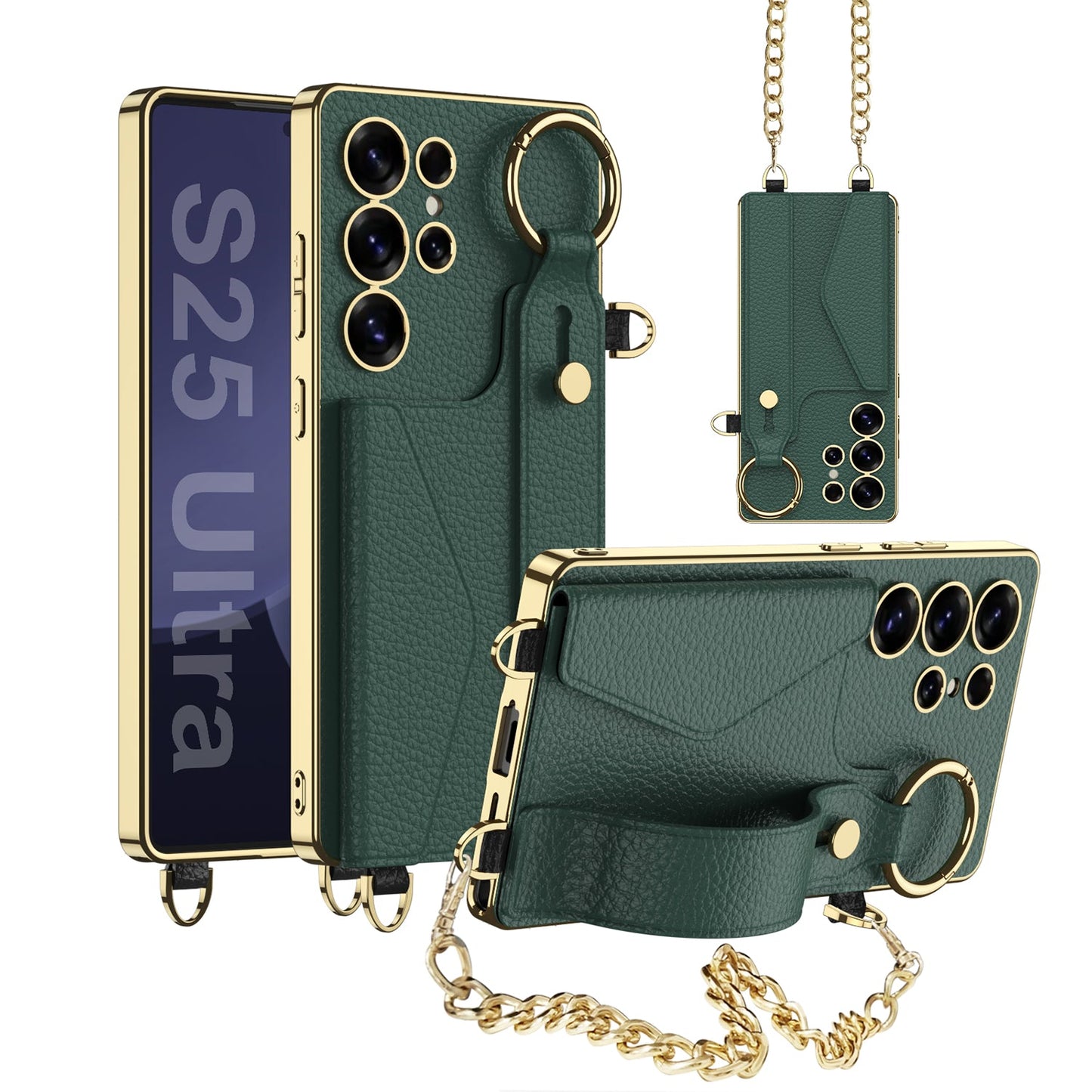 Electroplated Leather Wristband Card Holder Wallet Case for Galaxy S25 Ultra