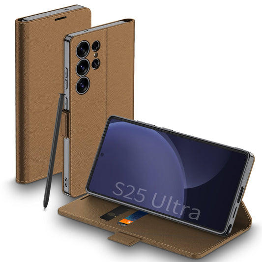 Magnetic Buckle Electroplated Leather Card Holder Flip Case for Galaxy S25 Ultra