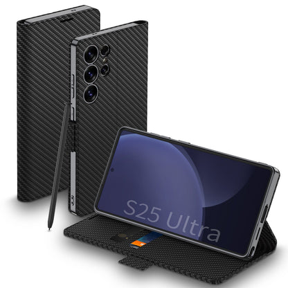 Magnetic Buckle Electroplated Leather Card Holder Flip Case for Galaxy S25 Ultra