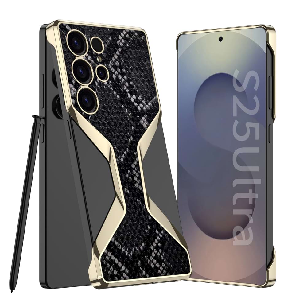 Python Pattern Leather Electroplated Frameless Phone Case For Samsung Galaxy S25 Ultra