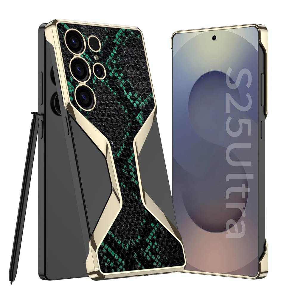 Python Pattern Leather Electroplated Frameless Phone Case For Samsung Galaxy S25 Ultra