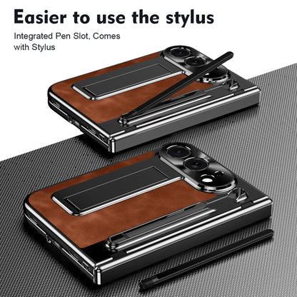 iPhone Duo - Jazz Retro Style Leather Cover Built-in Tempered Glass Film & Kickstand & Pen-slot & Stylus