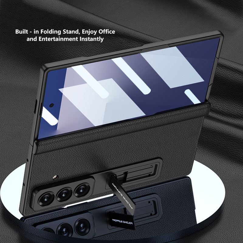 Magnetic Hinge Hidden Bracket All-included Leather Case With Back Screen Protector For Galaxy Z Fold 7/6/5