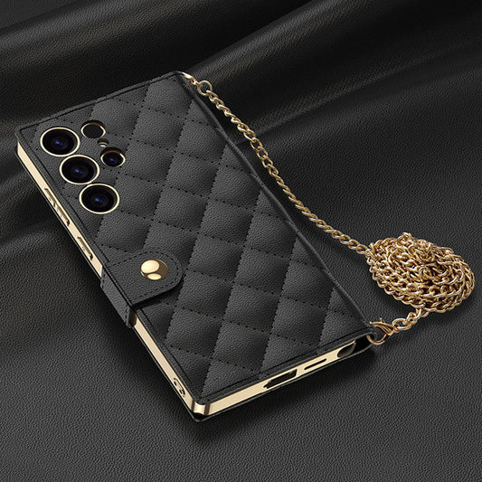 Flip Card Slot Diamond Pattern Chain Leather Phone Case For Samsung Galaxy