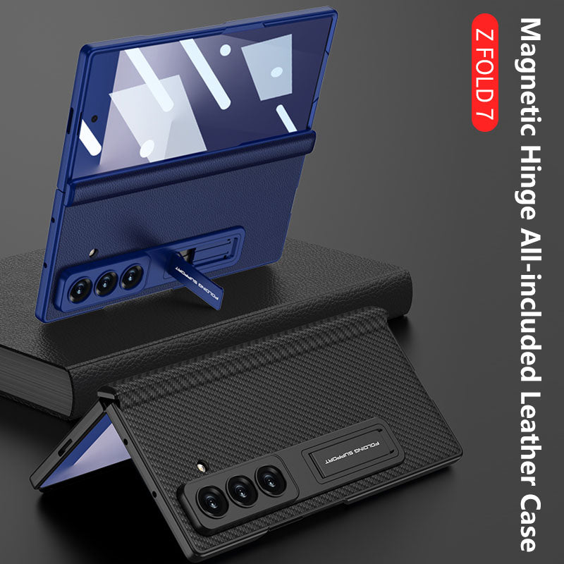 Magnetic Hinge Hidden Bracket All-included Leather Case With Back Screen Protector For Galaxy Z Fold 7/6/5