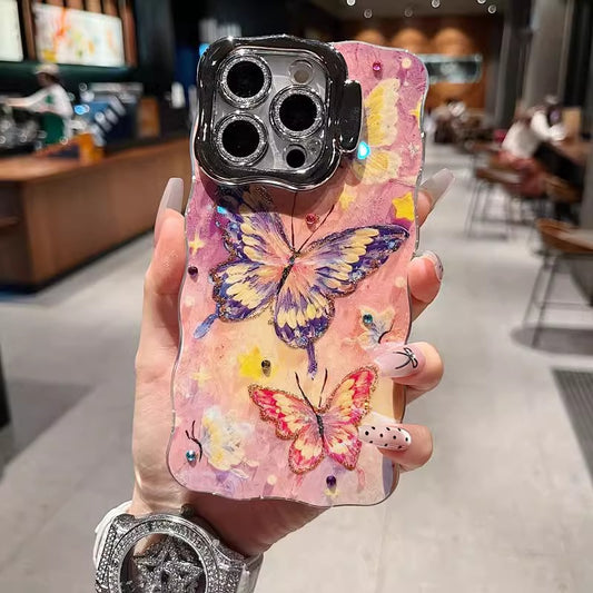 Oil Painting Butterfly Phone Case With Stand For iPhone