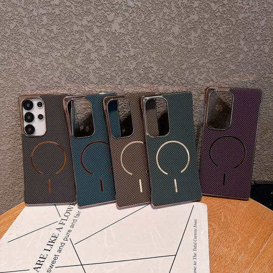Ultra-thin Borderless Kevlar Texture Magnetic Electroplated Phone Case For Samsung Galaxy