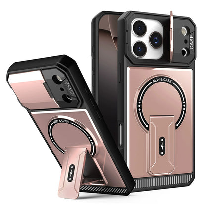 Mecha Stand Magnetic Lens Protector Rugged Phone Case For iPhone