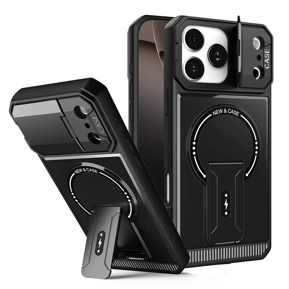 Mecha Stand Magnetic Lens Protector Rugged Phone Case For iPhone