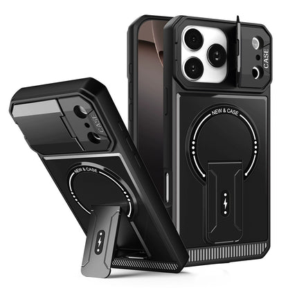 Mecha Stand Magnetic Lens Protector Rugged Phone Case For iPhone