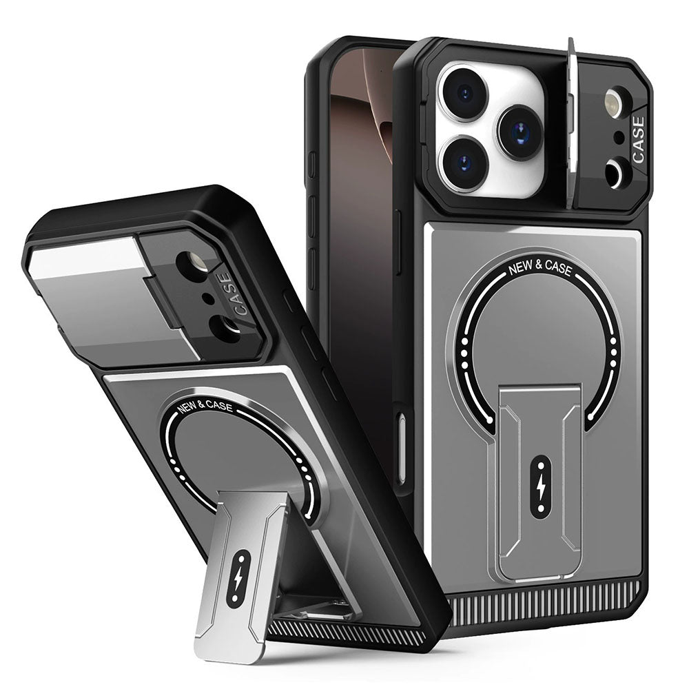 Mecha Stand Magnetic Lens Protector Rugged Phone Case For iPhone