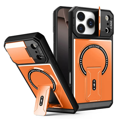 Mecha Stand Magnetic Lens Protector Rugged Phone Case For iPhone