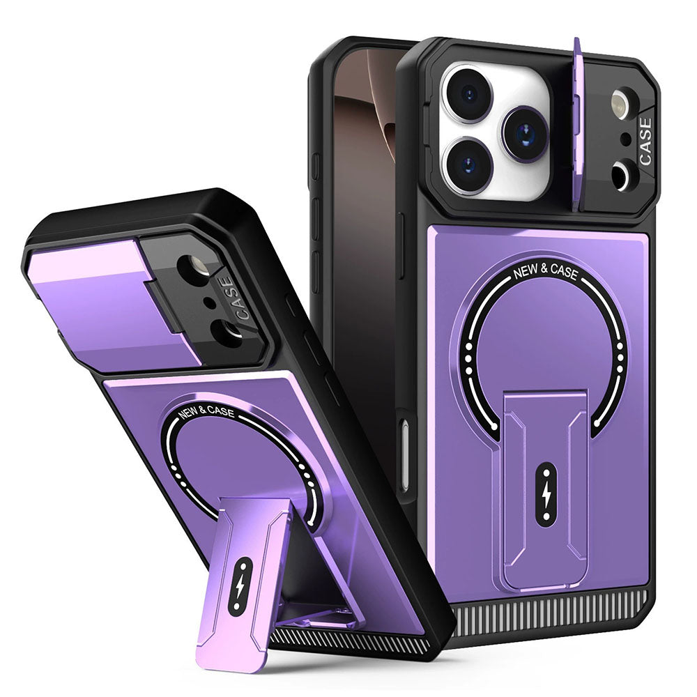 Mecha Stand Magnetic Lens Protector Rugged Phone Case For iPhone
