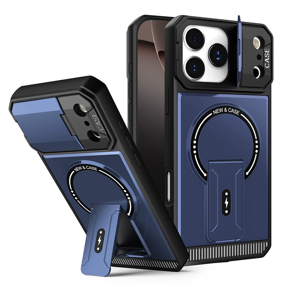 Mecha Stand Magnetic Lens Protector Rugged Phone Case For iPhone