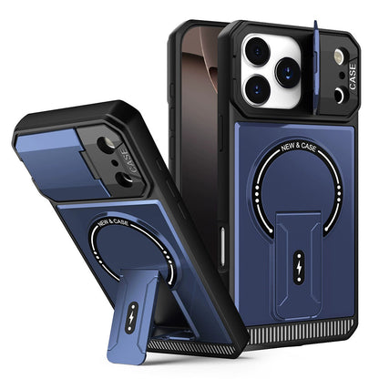 Mecha Stand Magnetic Lens Protector Rugged Phone Case For iPhone