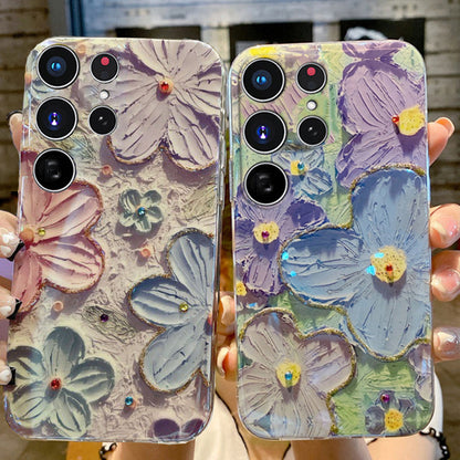 Ins Hot Glitter Oil Painting Flower Case for Samsung