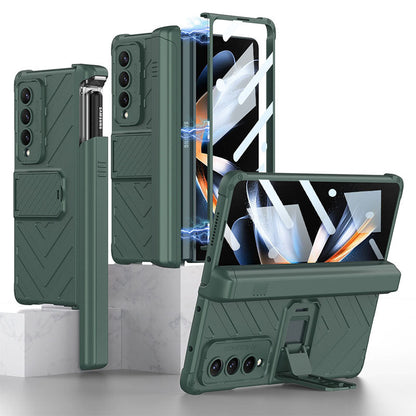 Magnetic Armor All-included Slide Pen Case With Back Screen Glass Hinge Holder Phone Cover For Samsung Galaxy Z Fold3 Fold4 Fold5 - Mycasety Mycasety