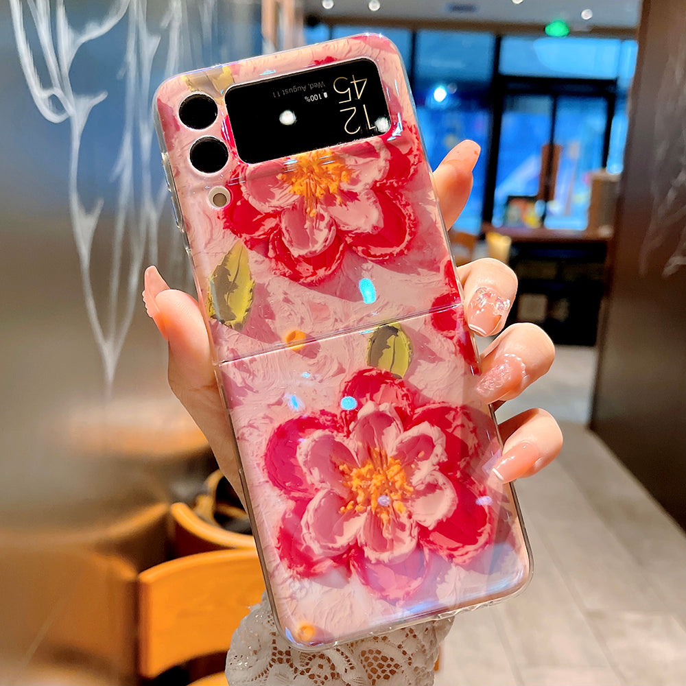 Blu-ray Oil Painting Flower For Samsung Galaxy Z Flip3/4 Case