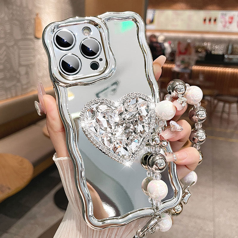 Silver Heart Rhinestone Stand iPhone Case DEALGGO Silver Heart Rhinestone Stand iPhone Case DEALGGO