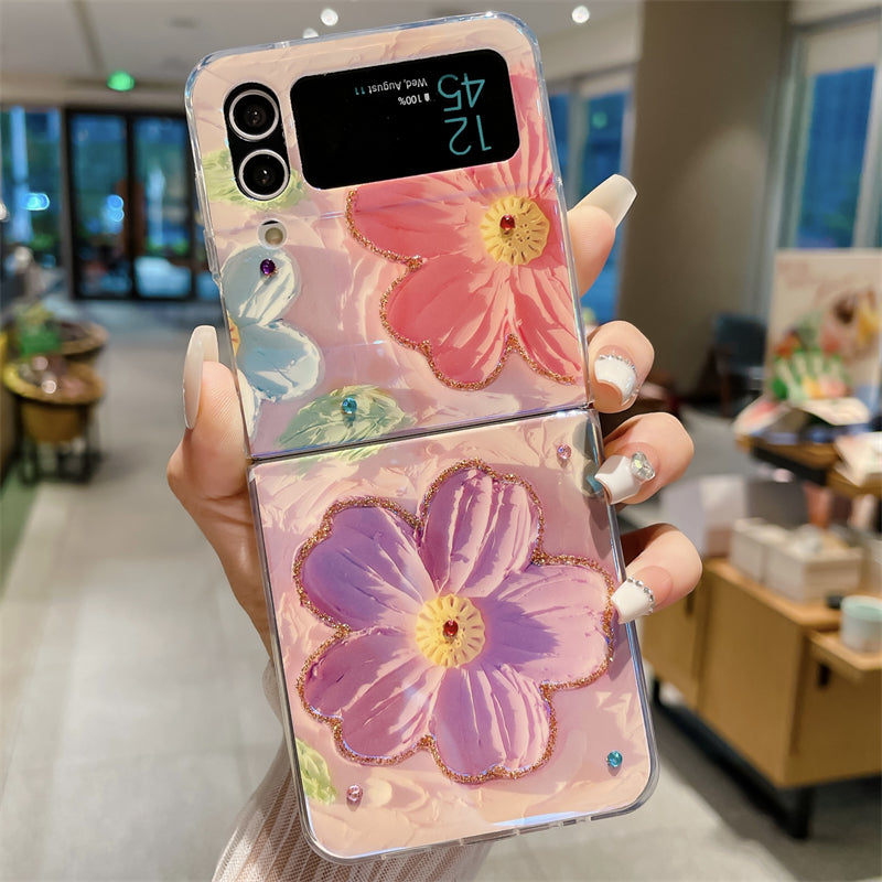 Ins Point Drilling Oil Painting Flowers For Samsung Galaxy Z Flip3/4 Folding Case