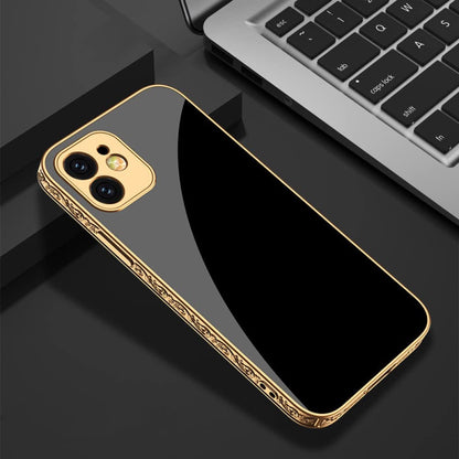 Luxury Plating Anti-knock Carving Edge Protection Tempered Glass iPhone Cases