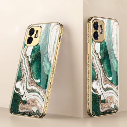 Luxury Plating Anti-knock Carving Edge Protection Tempered Glass iPhone Cases