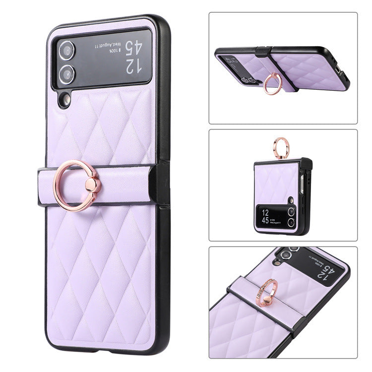 High-grade Rhombic Leather Ring Buckle For Samsung Galaxy Z Flip3/4 Case