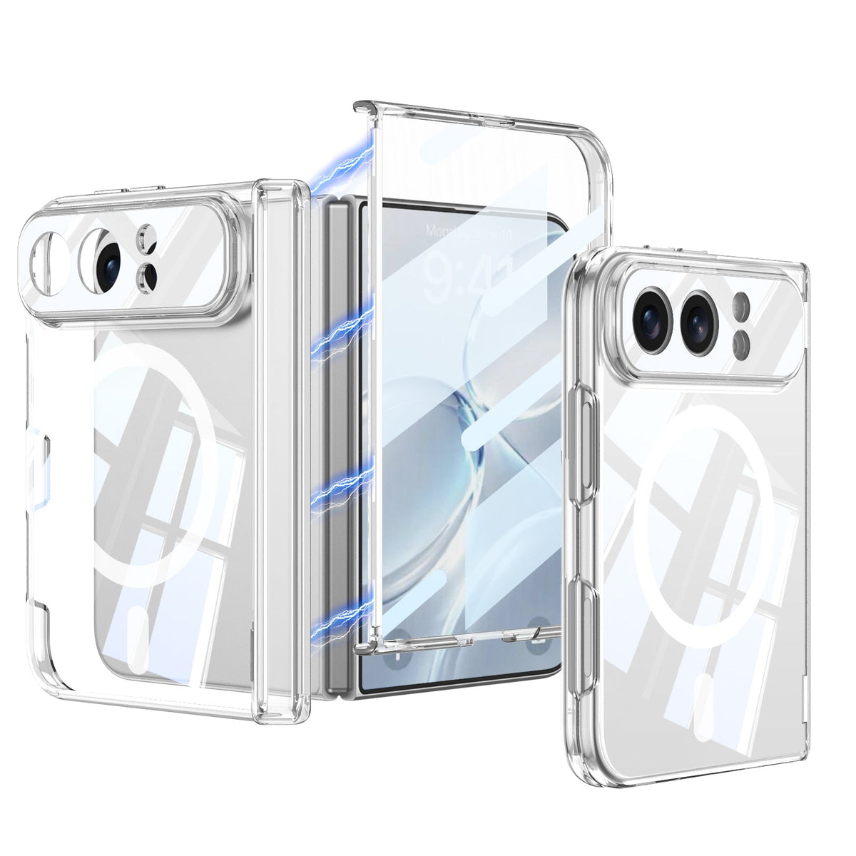 iPhone Duo | Magnetic Hinge Protection Clear Phone Case Built-in Tempered Glass Film & Magnetic Kickstand