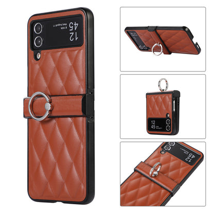 High-grade Rhombic Leather Ring Buckle For Samsung Galaxy Z Flip3/4 Case