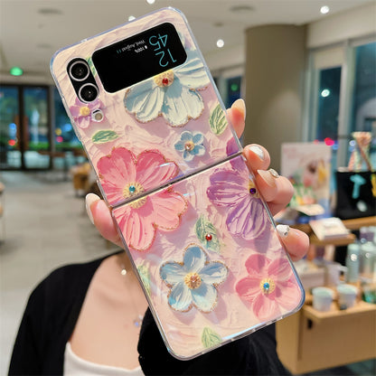 Ins Point Drilling Oil Painting Flowers For Samsung Galaxy Z Flip3/4 Folding Case